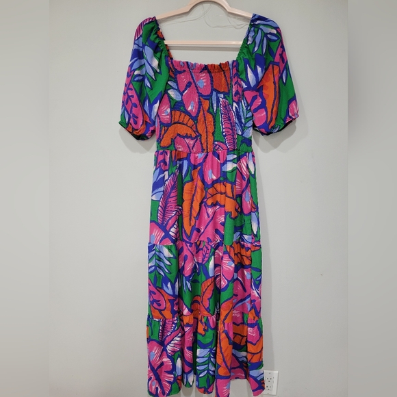 Roselyn Sanchez Dresses & Skirts - Bright Tropical Print Maxi Dress — Pink, Orange & Green